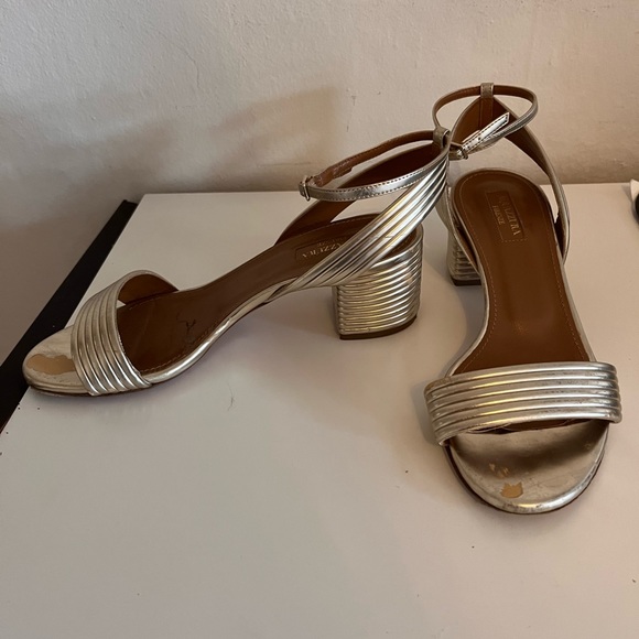 Aquazzura Sundance Leather Sandal, Gold, Size 36.5 - Picture 3 of 9